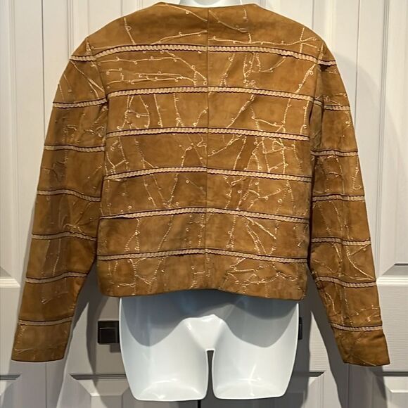 Kroshetta Tan/Camel Suede Cropped Patchwork Jacket Size M - Picture 6 of 14